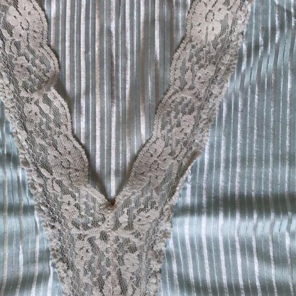 Floor Length Slip Dress Blue Teal White Lace Trim - Picture 5 of 8